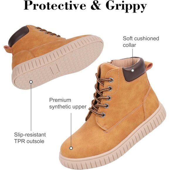 Kids Tan Synthetic Boot-Like High Top Design Zipper Ankle Boots Sneaker Shoes - Picture 2 of 6